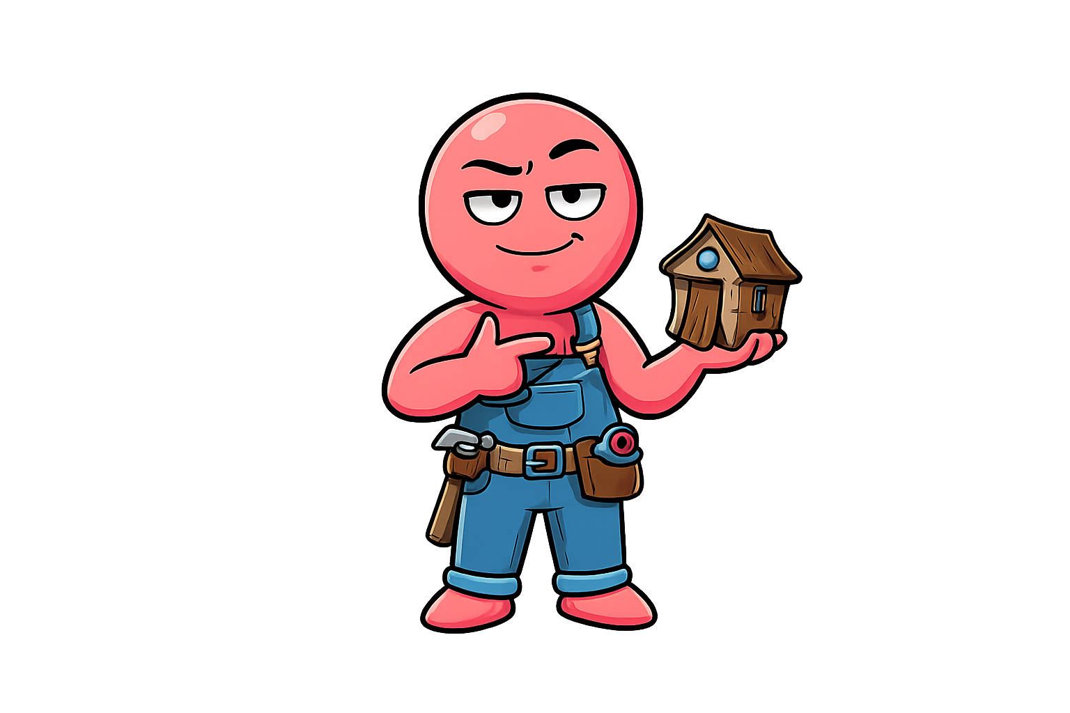 $SHED Mascot - Builder character holding a shed